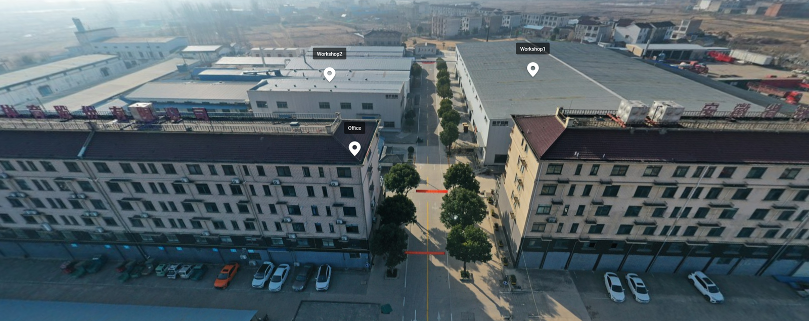 Haimi Sports — B2B Sports Balls Supply Aerial view of the manufacturing partner's office and two production workshops